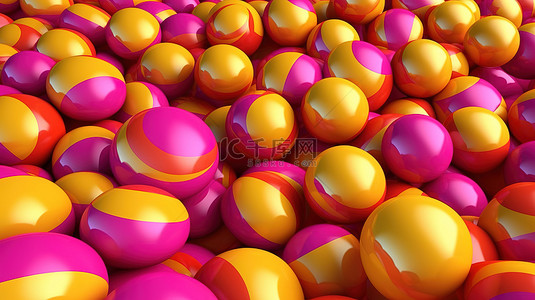 糖果几何背景图片_充满活力的 3D 艺术作品，以黄色和粉色抽象球体为特色