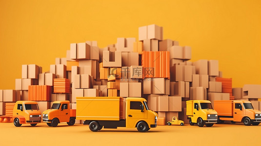 物流运输主题背景图片_运输和配送主题与卡车空白 3D 图形