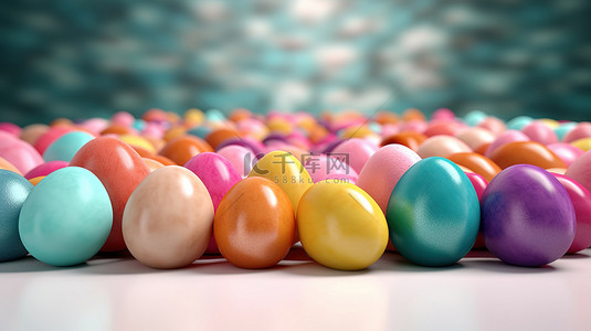 粉色背景兔子背景图片_彩色复活节彩蛋的 3D 渲染，具有充足的复制空间