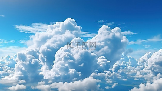 白云横幅背景图片_蓝天背景上快速云的真实 3D 渲染迷人的 cloudscape 水平横幅与真正的云效果