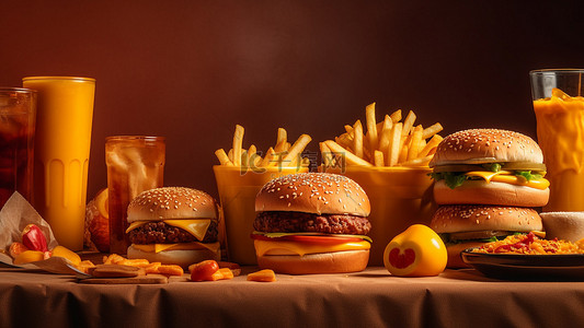 零食食物卡通背景图片_炸鸡汉堡可乐快餐背景