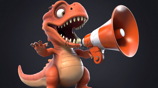 带有语音气球和扩音器的滑稽 3D 恐龙人物