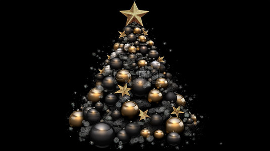 欢乐的庆祝活动黑色背景 3d 插图与圣诞节和新年的剪裁路径