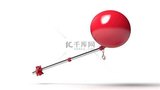 白色孤立背景的 3D 插图，带有举起杠铃的红色气球