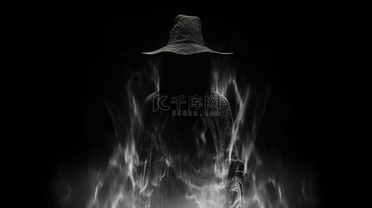 恐怖女巫背景图片_邪恶女巫的怪异黑色剪影，具有黑白 3D 故障效果