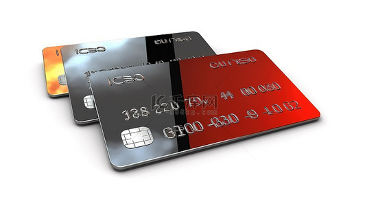 空白信用卡上铬数字的白色背景 3D 插图