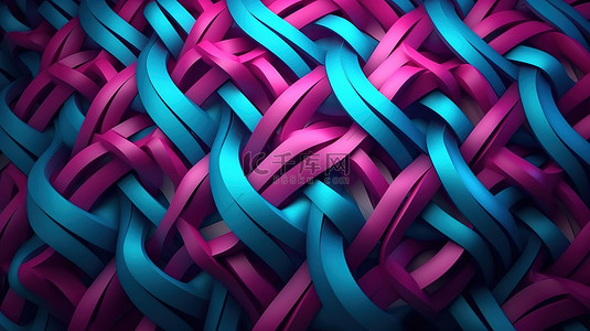 印刷纹理背景图片_带有粉色和蓝色编织图案的抽象 3D 插图