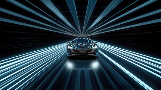 3D 渲染的自动驾驶车辆在照明铁路隧道中