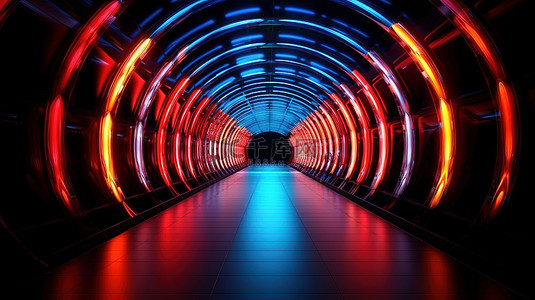 神秘隧道 3d 渲染内的发光光束