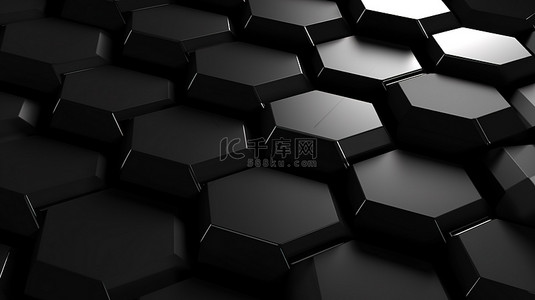 几何线条黑背景图片_碳细胞黑色未来六边形背景与 3D 插图中的几何图案