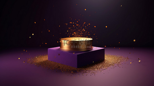 迷人的 3D 周年纪念系列展示，带有紫色亮点和金色点缀