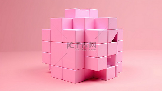 彩色魔方背景图片_粉红色背景下 3D 拼图立方体的详细视图