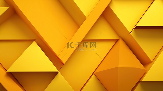 黄色的极简主义几何三角形精致而现代的 3D 设计非常适合商务和公司使用