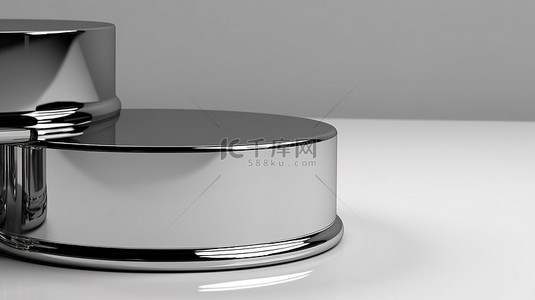 采用圆柱设计的抽象镀铬平台支架的真实 3D 渲染