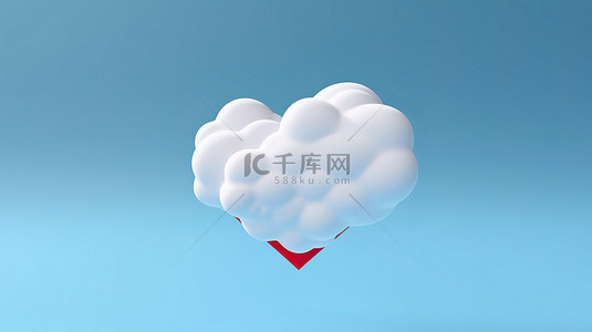 心形泡泡背景图片_心形 3d 渲染包裹在语音气泡和蓝色背景上孤立的白云中