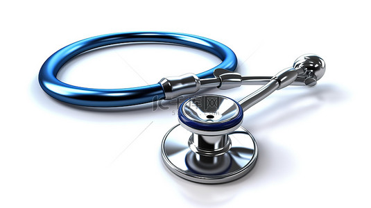 医疗保健设计白色背景蓝色医用听诊器的 3D 插图