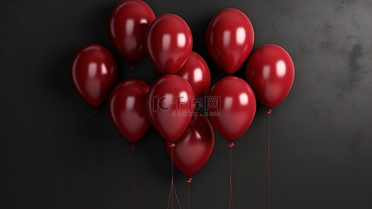 黑色氣球背景图片_充满活力的红色气球聚集在优雅的黑色墙壁上