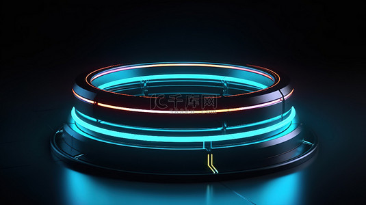 圆管背景图片_带有霓虹灯圆管和 3D 渲染隧道线的彩色发光双讲台