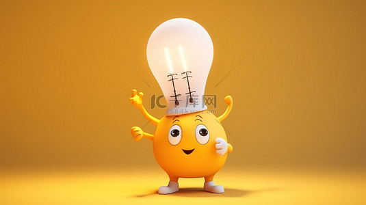商业人士背景图片_用灯泡激发商业创意的卡通人物的 3D 插图