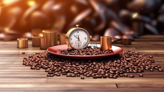 桌上牛奶背景图片_3D 渲染中增强的咖啡和时间概念非常适合您的项目