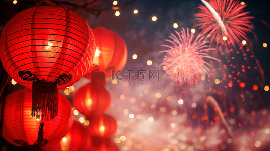新年背景图片_喜庆新年灯笼烟花背景图