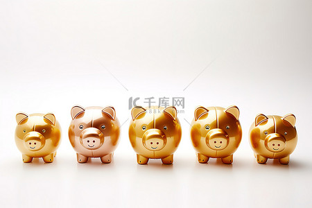 金猪金猪背景图片_白色背景上排成一排的一群黄猪