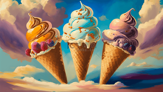 吃冰淇淋的卡通背景图片_夏季冰淇淋美食