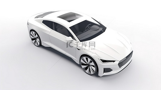 白色背景下白色高级轿跑车插件混合运动概念车的 3D 渲染