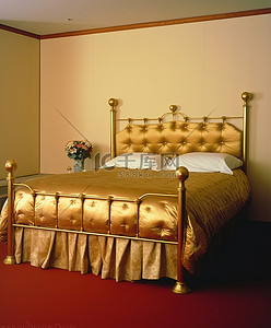 软包床头背景图片_金色床头板，棕褐色床头板和床尾板