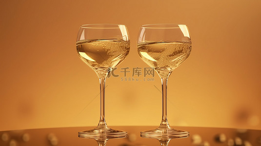 金色漂浮眼镜和 3D 香槟呈现完美的圣诞节和除夕庆祝活动