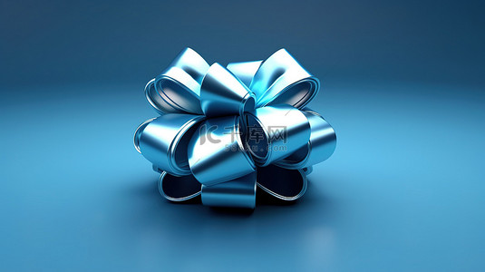 蓝色假日背景装饰着 3D 蝴蝶结和丝带，祝圣诞快乐