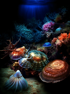 五颜六色珊瑚水母海底世界广告背景