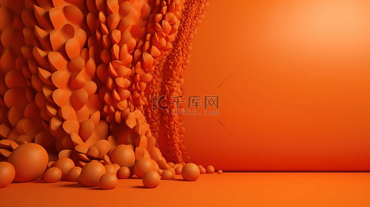橙色背景上具有粗糙纹理的模型图像，用于时尚产品广告横幅 3D 渲染