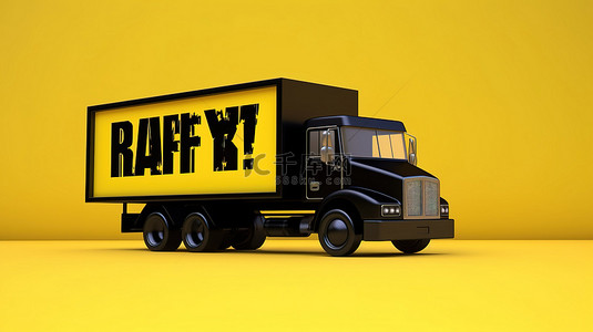 黑色星期五主题的 3d 卡车渲染在充满活力的黄色背景上