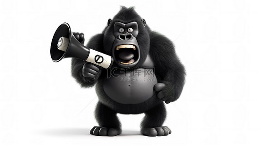 猴子下山背景图片_滑稽的 3d 大猩猩与金钱扩音器