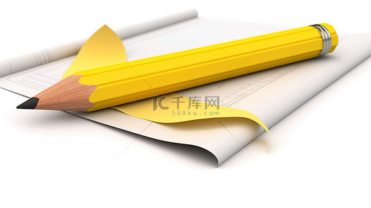学习黄色背景图片_教育要点 3d 黄色铅笔和一张纸