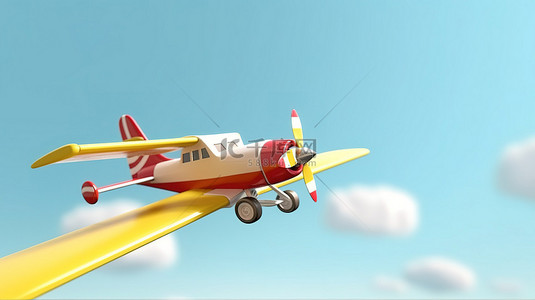 微型飞机和空白广告横幅创意 3D 渲染