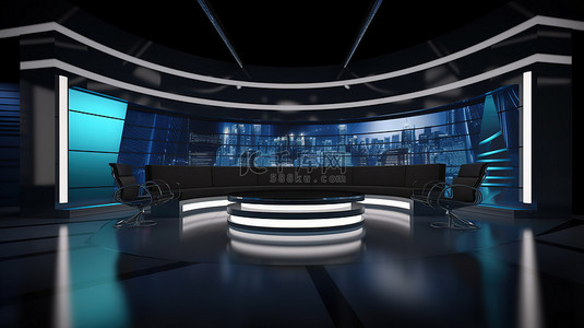 舞台背景聚光灯背景图片_虚拟新闻演播室背景的令人惊叹的 3D 渲染