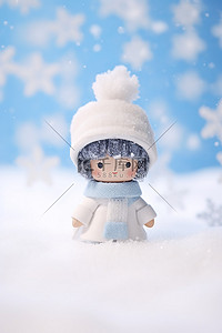雪花前穿着冬季服装的小娃娃
