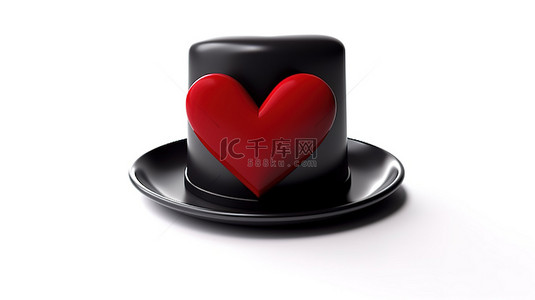 舞台大背景图片_在孤立的白色背景上用魔术师的帽子象征爱情的心的 3D 渲染