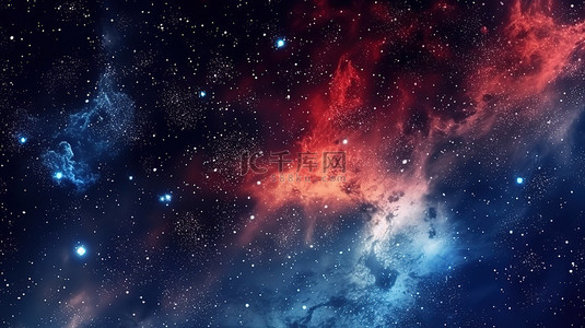 银河系和宇宙的 3D 插图令人惊叹的夜间景观，以星空和明亮的蓝色红色星系为背景