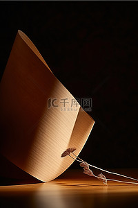 牛皮纸背景图片_在一张木桌上的弯曲的棕色纸莎草纸