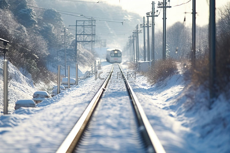 雪边背景图片_冬天雪边的火车轨道