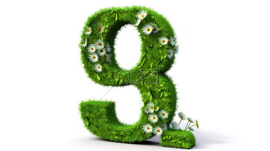 盛开的草和花中第六位数字的孤立 3D 渲染