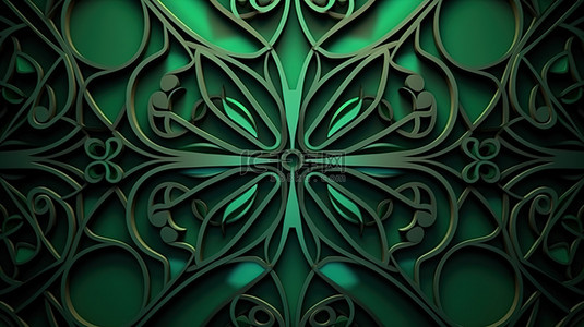 几何装饰风格 3D 插图，引人注目的绿色图案