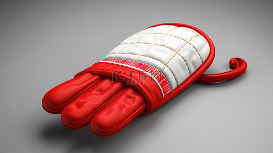 带粗红色边框的悬挂式烤箱手套的独立 3D 渲染