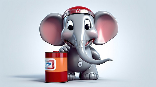 3d卡通大象背景图片_3D 大象拿着一个油箱，有趣的插图