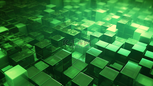 生日模板背景图片_绿色的 3d 方形像素模板以 3d 渲染的抽象游戏背景
