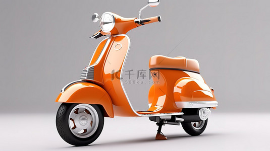 速度与科技背景图片_1 白色背景与橙色滑板车的 3D 插图