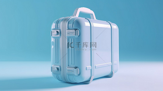 淡蓝色背景下 3D 渲染的聚碳酸酯手提箱
